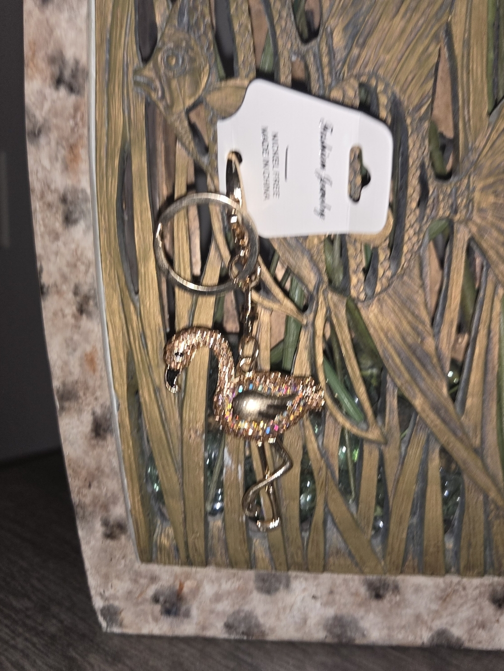 Gold Rhinestone Flamingo Keychain - Picture 2 of 2